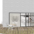 Modern Café Interior With Wooden Tables Chairs Decorative Vases And Staircase