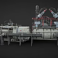 Heavy Duty Industrial Machinery With Large Cylindrical Body Piping Systems And Metal Ladders Platforms