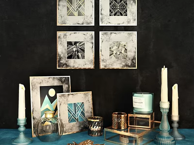 Modern Geometric Framed Artworks With Metallic Candles And Scented Decorative Ornaments Set 3d model