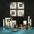 Modern Geometric Framed Artworks With Metallic Candles And Scented Decorative Ornaments Set