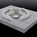 White Sectional Sofa With Gray Cushions Surrounding Central Fire Pit On Concrete Platform 3d model