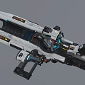 High Tech Futuristic Weapon With Long Barrel Mechanical Parts And Optical Sight