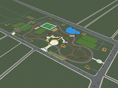 Park Landscape Design With Green Lawns Circular Track Central Plaza And Blue Pond 3d model