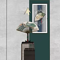 Chinese Style Decorative Ornament Set With Handheld Fan Framed Wall Art And Bamboo Stand