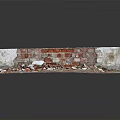 Damaged Brick Wall With Scattered Bricks Debris And Concrete Base