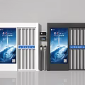 Public Storage Lockers With White And Black Design Vertical Slats And Blue Display Panels