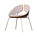 Modern Elegant Leisure Chair with Curved Backrest and Gold Metal Legs in Beige Brown Fabric