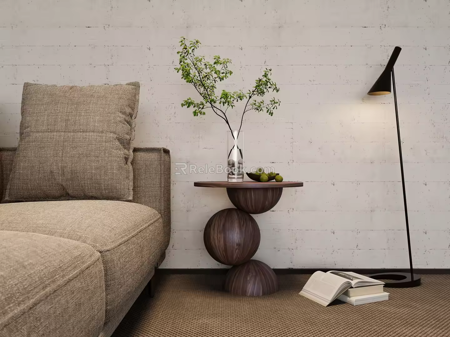 Side Table Decoration Coffee Table Round Table Sofa Side Table Floor Lamp Fabric Sofa 3d model