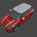 Red Mini Car With White Stripes Modern Headlights And Sleek Exterior Design