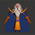 Cartoon Wizard Character With Long Beard Blue Cape Purple Orange Robes And Yellow Shoulders