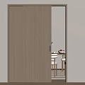 Modern Light Wood Sliding Door Partially Open To Dining Area With Table And Chairs