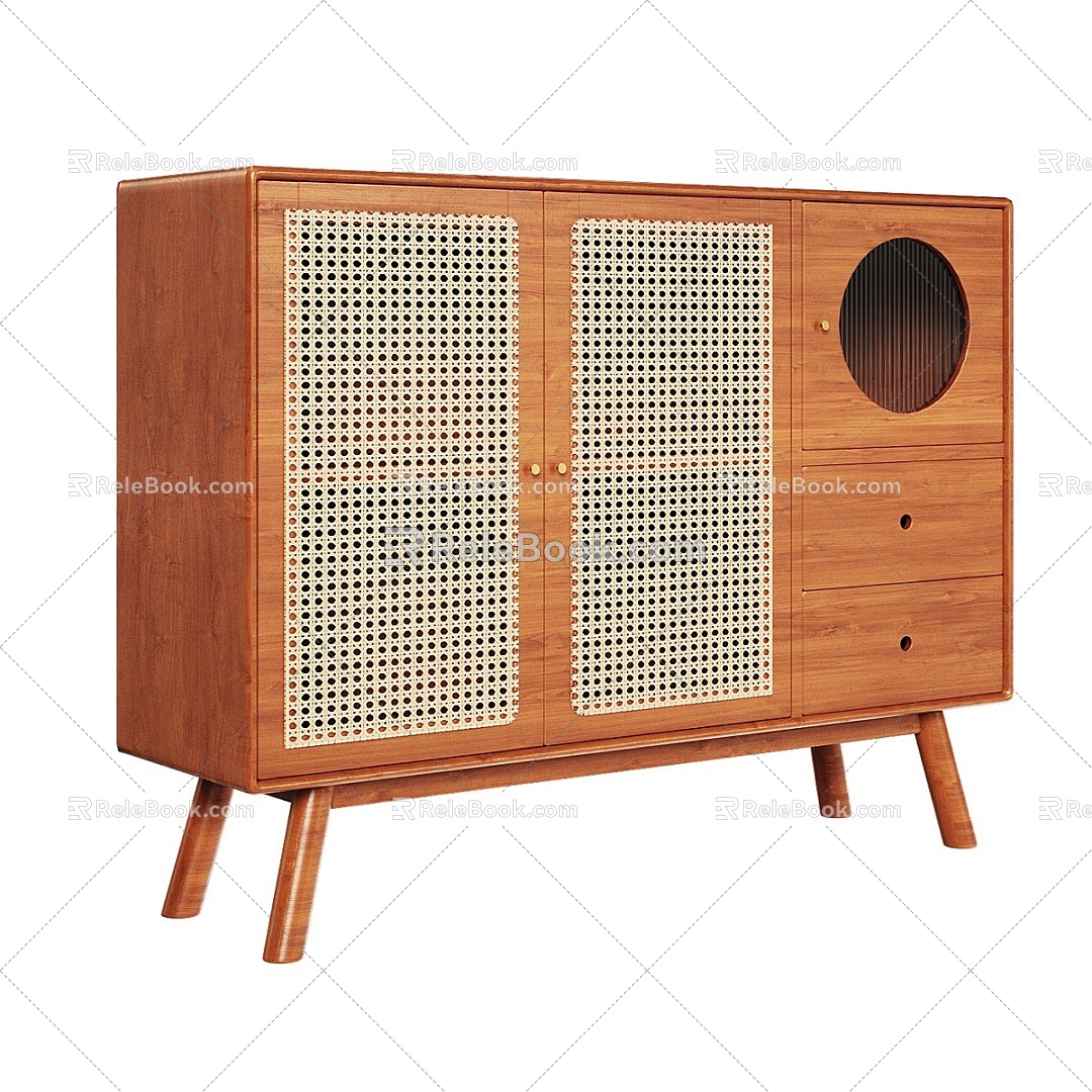 Nordic Simple Rattan Sideboard 3d model