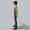 A man in green cardigan white shirt brown pants brown shoes with arms outstretched