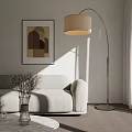 Modern Beige Sofa And Coffee Table Set With Floor Lamp Geometric Artwork And Dried Flowers