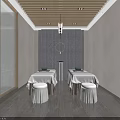 Modern Chinese Style Shop Front Desk With Wooden Walls Circular Decor And Marble Countertop