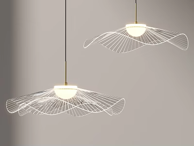 Elegant Modern Hanging Chandelier With Curved Wire Frames And Soft Lighting 3d model