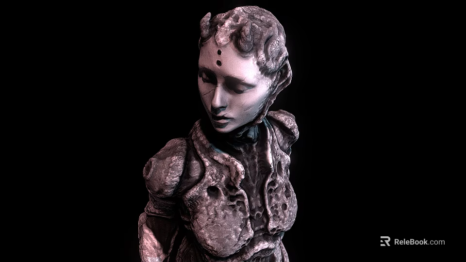 Intricate Female Character Sculpture With Biomechanical Texture And Organic Features 3d model 