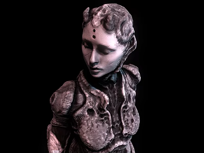 Intricate Female Character Sculpture With Biomechanical Texture And Organic Features 3d model