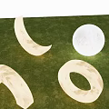 Decorative Outdoor Lights With Crescent Full Moon And Ring Shapes On Green Grass Background