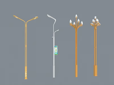Roadside Facilities Featuring Different Street Lamp Styles For Urban Road Lighting 3d model