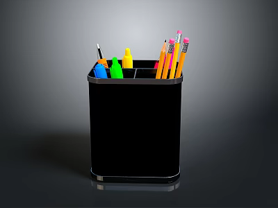 Practical Black Stationery Organizer With Colored Pens Pencils And Highlighters 3d model
