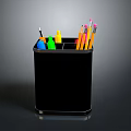 Practical Black Stationery Organizer With Colored Pens Pencils And Highlighters