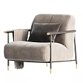 Light Gray Modern Armchair With Black Metal Armrests Gold Legs Gray Cushion And Striped Blanket