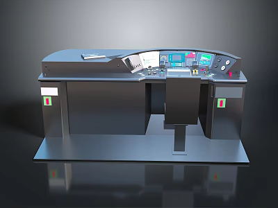 Modern Industrial Control Console With Multiple Display Screens And Control Buttons 3d model