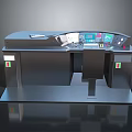 Modern Industrial Control Console With Multiple Display Screens And Control Buttons