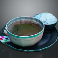 Carved Ceramic Bowl Sculpture With Liquid And White Powder On Plate