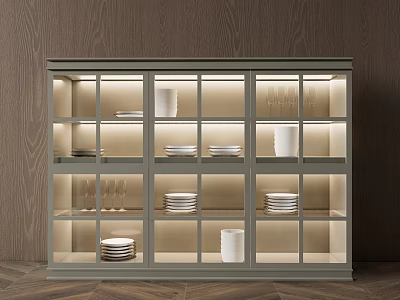 Modern Sideboard With Glass Doors And Built-in Lighting For Dinnerware 3d model