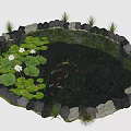 Circular Water Fountain With Stone Border Water Lilies And Koi Fish