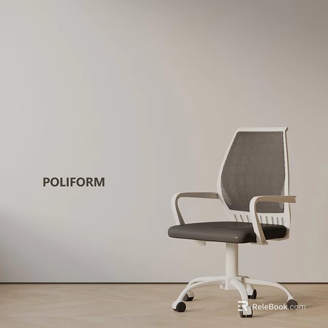POLIFORM Modern Office Chair With Gray Mesh Back And White Armrests Base 3d model 