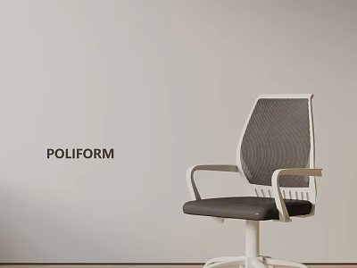 POLIFORM Modern Office Chair With Gray Mesh Back And White Armrests Base 3d model