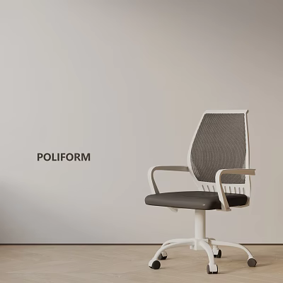POLIFORM Modern Office Chair With Gray Mesh Back And White Armrests Base 3d model