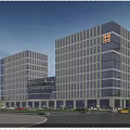 Modern Glass Office Buildings With Curtain Wall Facade And Urban Road View