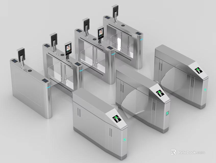 Modern Stainless Steel Turnstiles For Public Access Control With Digital Display Screens 3d model 