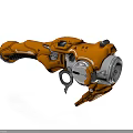 Futuristic Orange Weapon with Detailed Mechanical Structure and Ergonomic Grip Design