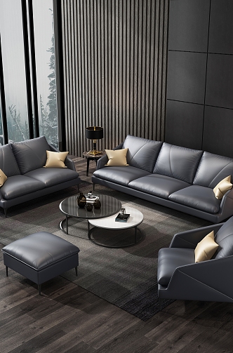 Living room Italian multi-person sofa double sofa single person sofa pedal combination 3d model