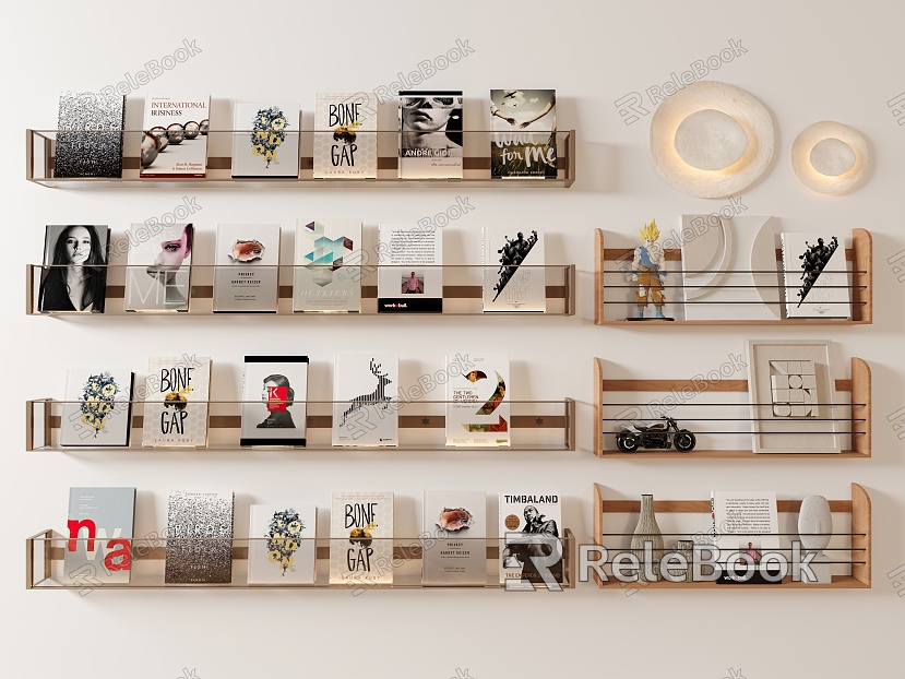 Modern Wall Shelf Wall-Mounted Bookshelf Wall Decorations Bookshelf Shelf Book Wall Lamp model