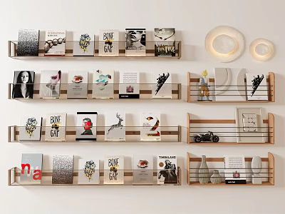 Modern Wall Shelf Wall-Mounted Bookshelf Wall Decorations Bookshelf Shelf Book Wall Lamp 3d model