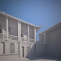 Traditional Chinese Ancient Architecture Featuring Wooden Structure Overhanging Eaves Gray Brick Walls And Courtyard Design