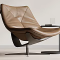 Modern Brown Leather Accent Chair With Ergonomic Design Side Table And Glass On Neutral Background