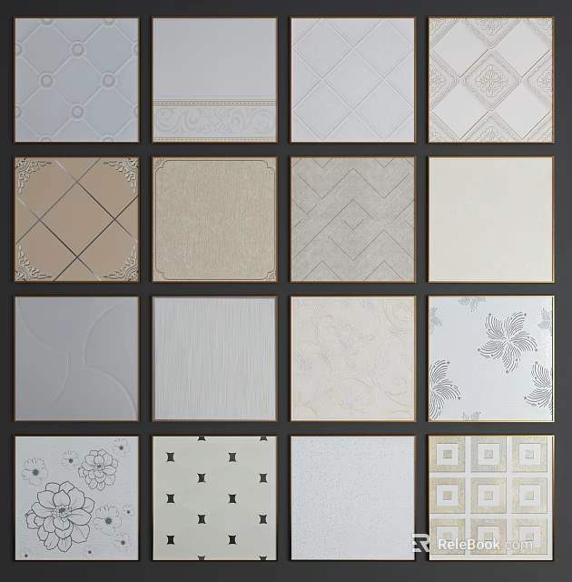 Decorative Ceiling Tiles Featuring Various Patterns Textures And Design Styles 3d model