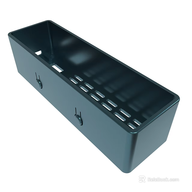 Black Rectangular Storage Container Featuring Multiple Holes and Hanging Hooks 3d model 