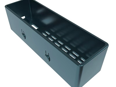Black Rectangular Storage Container Featuring Multiple Holes and Hanging Hooks 3d model