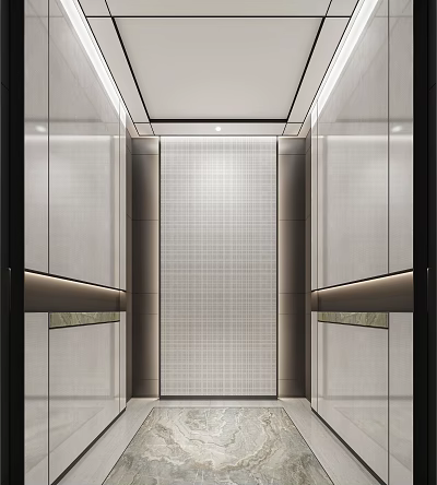 Modern Elevator Interior With Textured Wall And Sleek Side Panels 3d model