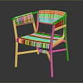 Modern Leisure Chair With Light Wooden Frame Woven Backrest And Yellow Cushion