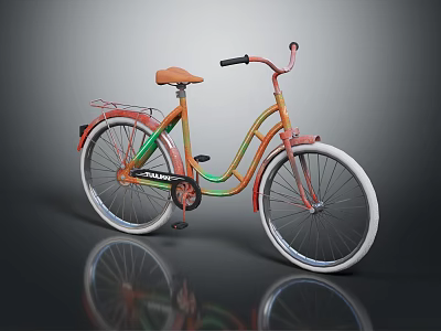 Colorful Vintage Bicycle Design With Orange Seat White Tires And Rear Rack 3d model