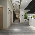 Modern Public Office Area Interior With Desks Computers Chairs Green Plants And Ceiling Lights
